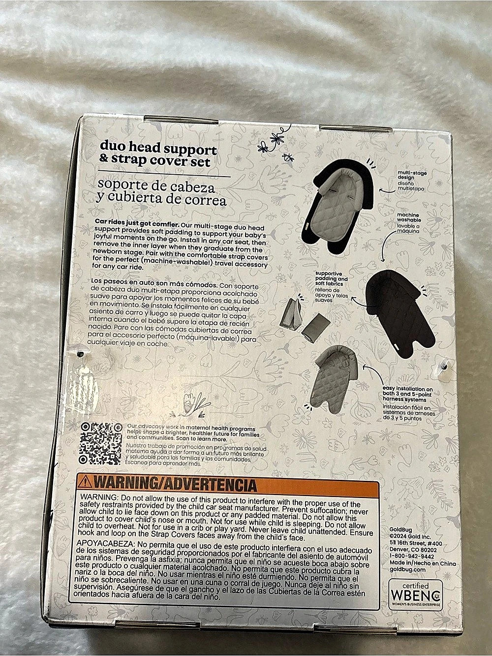 Goldbug Duo Head Support & Strap Cover Set Gray & White NWT